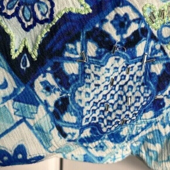 Hemant & Nandita Blue and White Beaded Zipper Boho Printed Maxi Dress - Picture 13 of 16